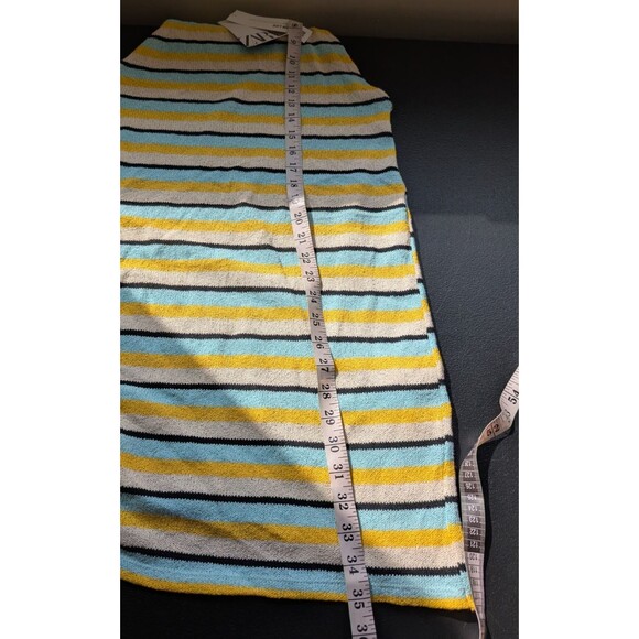 Zara Rustic Halter Neck Mini Dress Blue Yellow Striped Knit Beach Medium - Picture 5 of 9